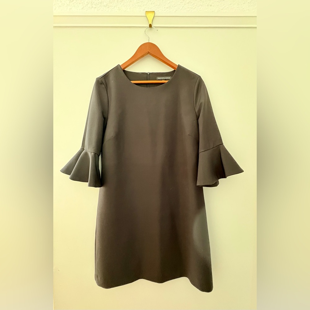 Sophisticated Saks Fifth Avenue Black Sheath Dress with Ruffled Sleeves